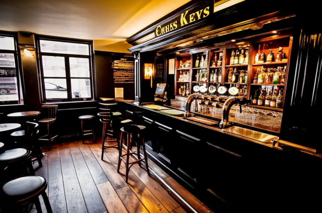 Cross Keys 1 Cross Keys: Íomhá de Sheomra Óstáin Stairiúil i gCeartlár Bhaile